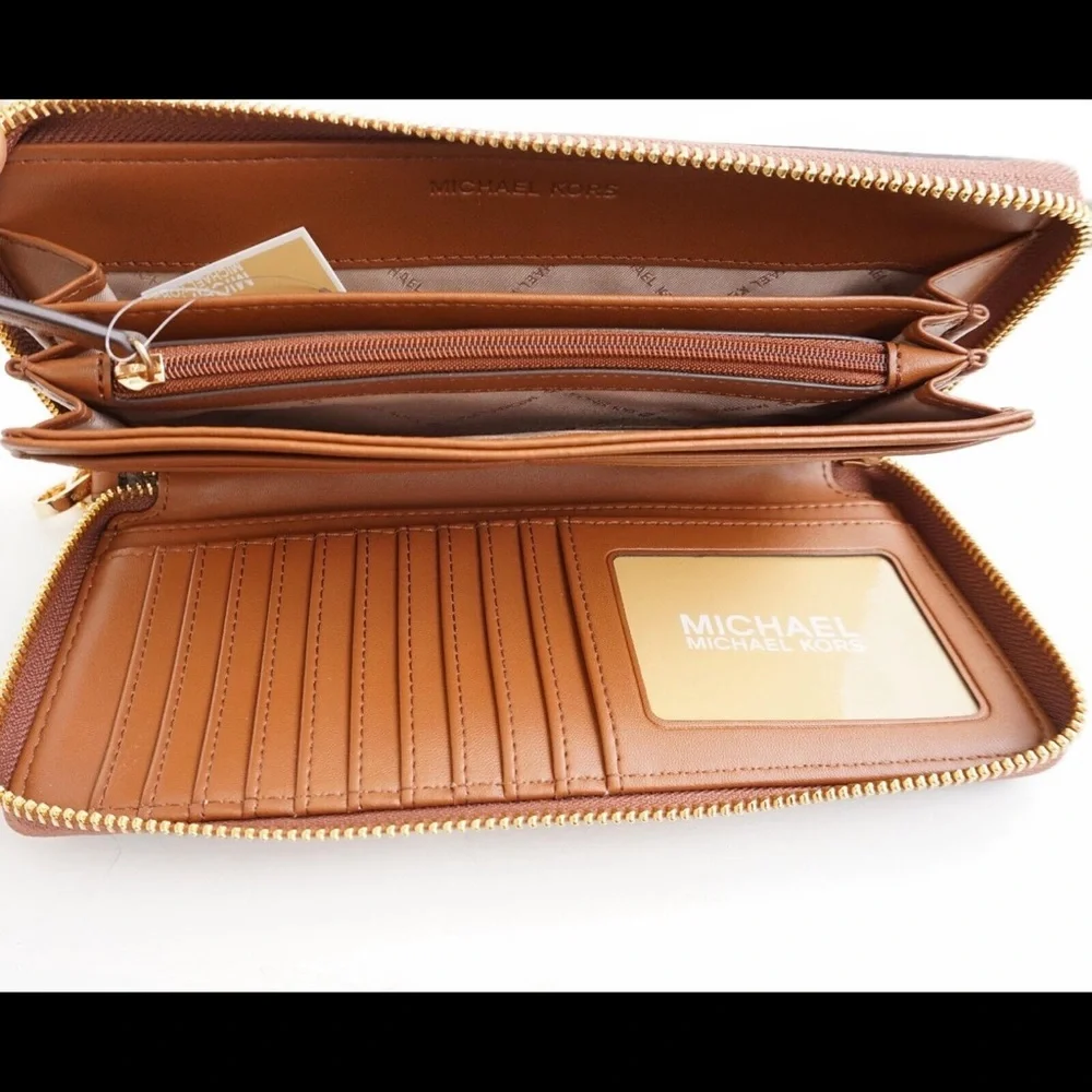 Michael Kors Jet Set Girls Large Zip Around Continental Wristlet Wallet Brown